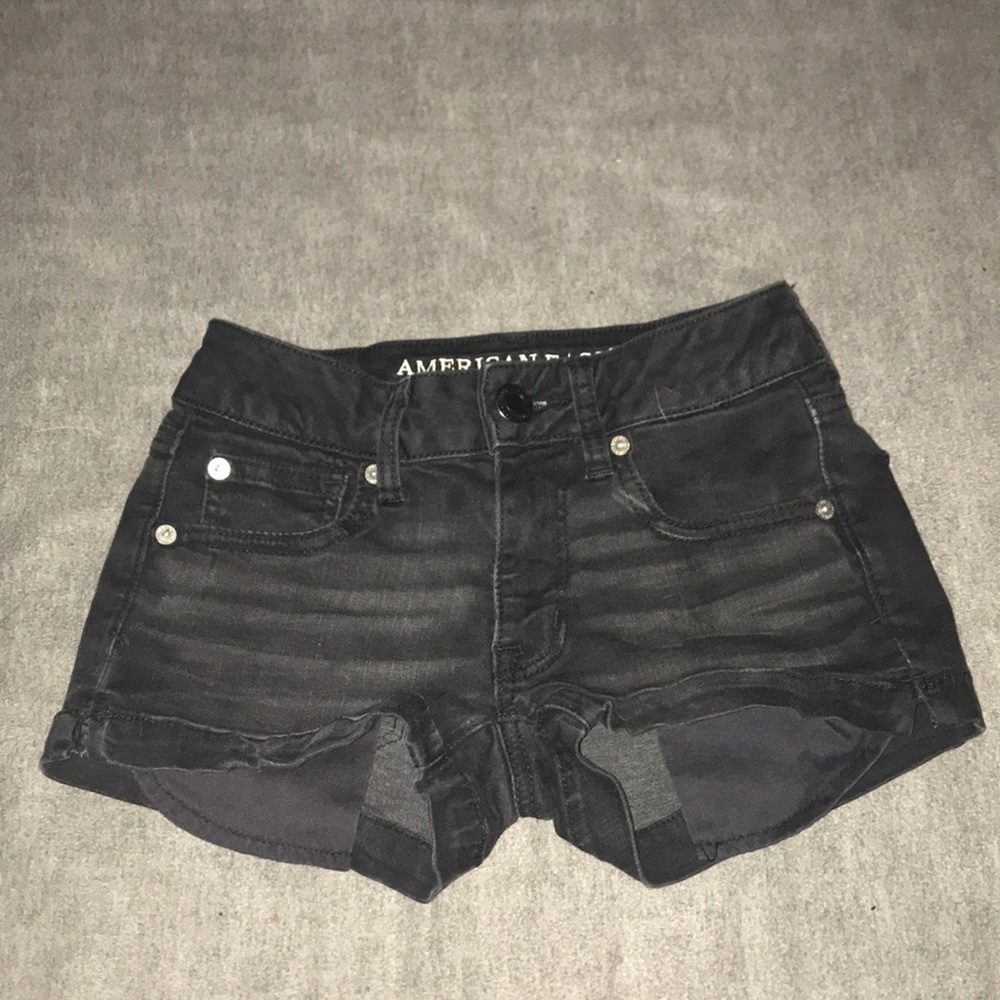 american eagle black denim shorts